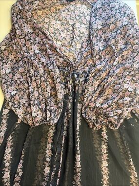 TORRID Floral Black Sheer Maxi Duster with Pink Bouquet Print